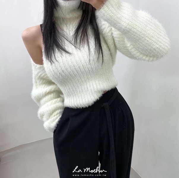 馬海毛短版坑條外套